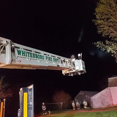 Fire truck ladder extended